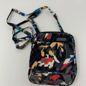 Vera Bradley Crossbody Bag Black Multicolored Zip Top Splash Hipster Handbag